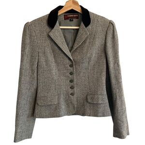 Vintage Peabody House Womens Wool Blend Tweed Blazer Size S Equestrian Academia